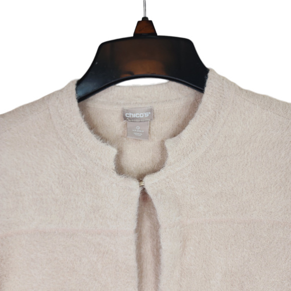 Chicos Furry Sweater Cardigan 0 S/4 Women Cream Open Front Eyelash Short Sleeve - Picture 3 of 11